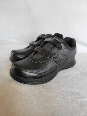 New Balance 577 Black Leather Walking Shoes Straps Size 8.5 B WW577VK